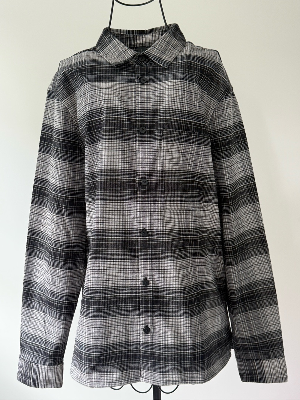 Men's LULULEMON Black & Gray Plaid Button-Up Shirt